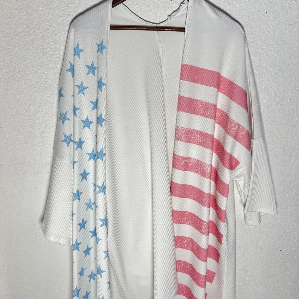 Phil Love 4th of July Cardigan Sweater Red White Blue Women's L Independence Day